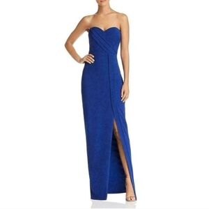 Bariano Women's XS Strapless Pintucked Blue Full-Length Sheath Dress